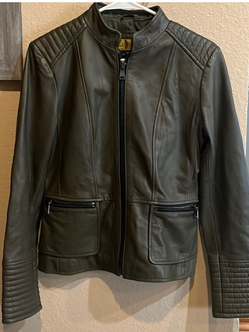 Nicole Miller Olive Green Leather Jacket